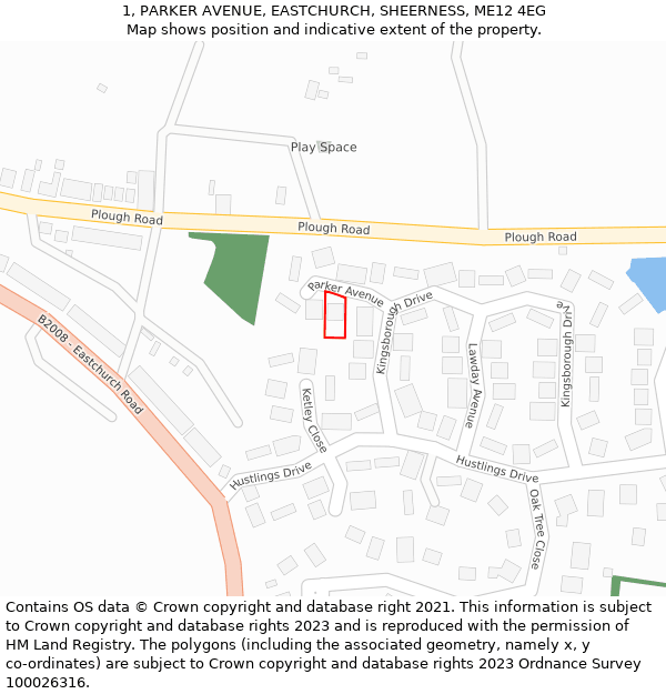 1, PARKER AVENUE, EASTCHURCH, SHEERNESS, ME12 4EG: Location map and indicative extent of plot