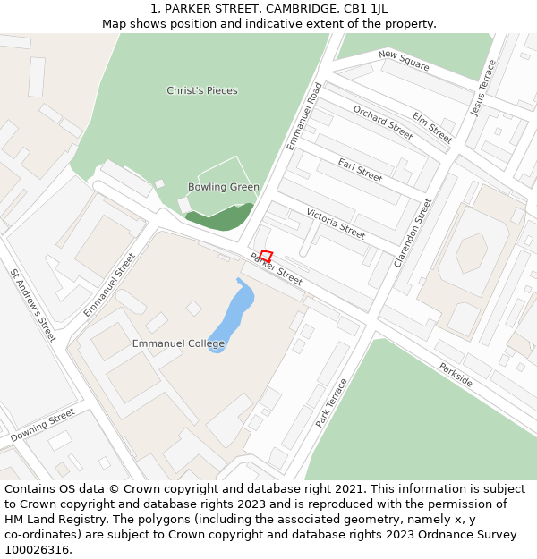 1, PARKER STREET, CAMBRIDGE, CB1 1JL: Location map and indicative extent of plot