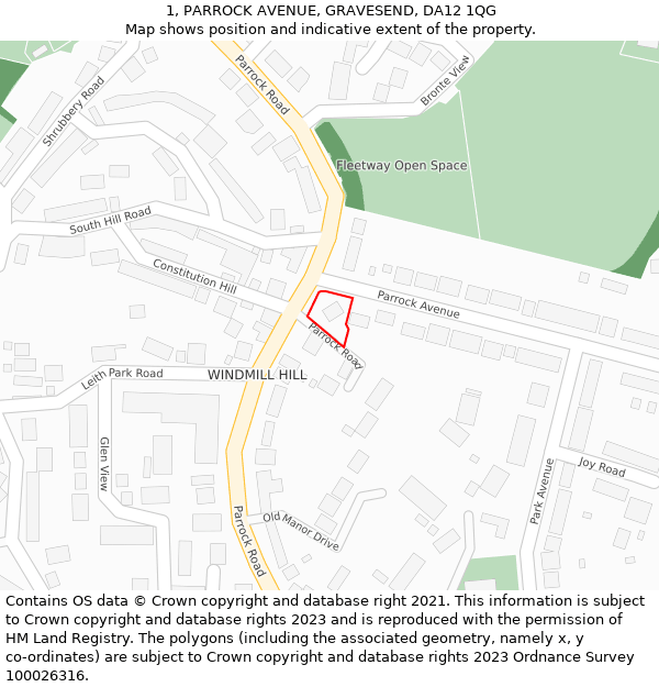 1, PARROCK AVENUE, GRAVESEND, DA12 1QG: Location map and indicative extent of plot
