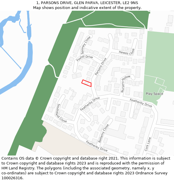 1, PARSONS DRIVE, GLEN PARVA, LEICESTER, LE2 9NS: Location map and indicative extent of plot