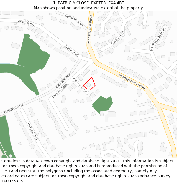 1, PATRICIA CLOSE, EXETER, EX4 4RT: Location map and indicative extent of plot