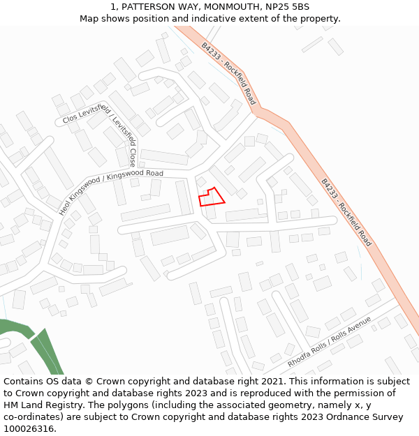 1, PATTERSON WAY, MONMOUTH, NP25 5BS: Location map and indicative extent of plot