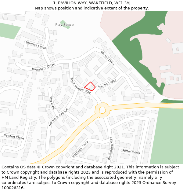 1, PAVILION WAY, WAKEFIELD, WF1 3AJ: Location map and indicative extent of plot