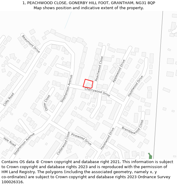 1, PEACHWOOD CLOSE, GONERBY HILL FOOT, GRANTHAM, NG31 8QP: Location map and indicative extent of plot