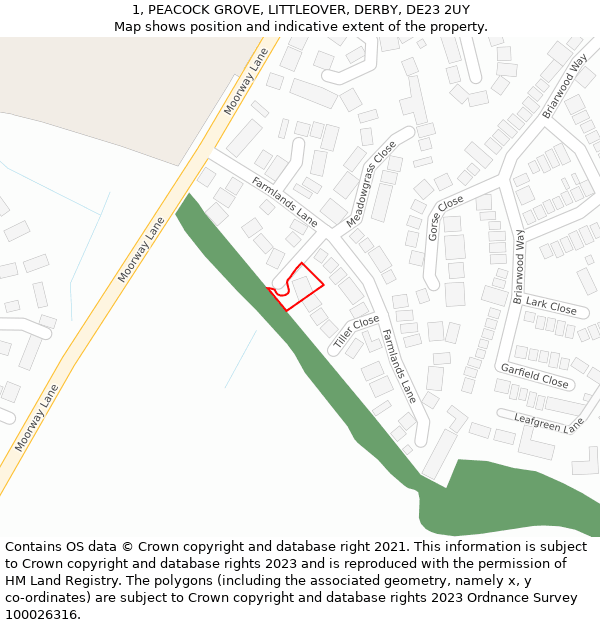 1, PEACOCK GROVE, LITTLEOVER, DERBY, DE23 2UY: Location map and indicative extent of plot
