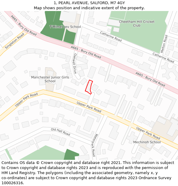 1, PEARL AVENUE, SALFORD, M7 4GY: Location map and indicative extent of plot