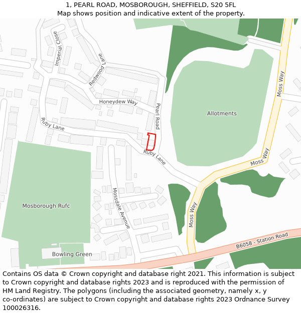 1, PEARL ROAD, MOSBOROUGH, SHEFFIELD, S20 5FL: Location map and indicative extent of plot