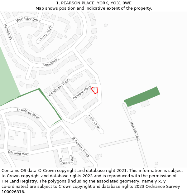 1, PEARSON PLACE, YORK, YO31 0WE: Location map and indicative extent of plot