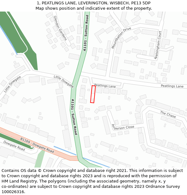 1, PEATLINGS LANE, LEVERINGTON, WISBECH, PE13 5DP: Location map and indicative extent of plot