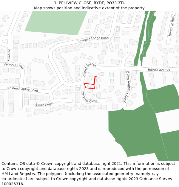 1, PELLVIEW CLOSE, RYDE, PO33 3TU: Location map and indicative extent of plot