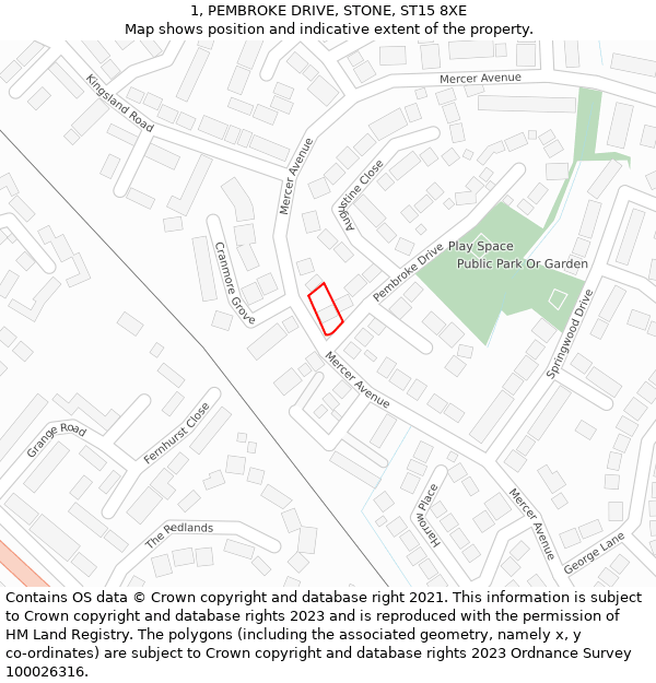 1, PEMBROKE DRIVE, STONE, ST15 8XE: Location map and indicative extent of plot