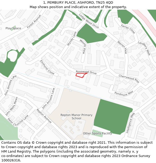 1, PEMBURY PLACE, ASHFORD, TN25 4QD: Location map and indicative extent of plot