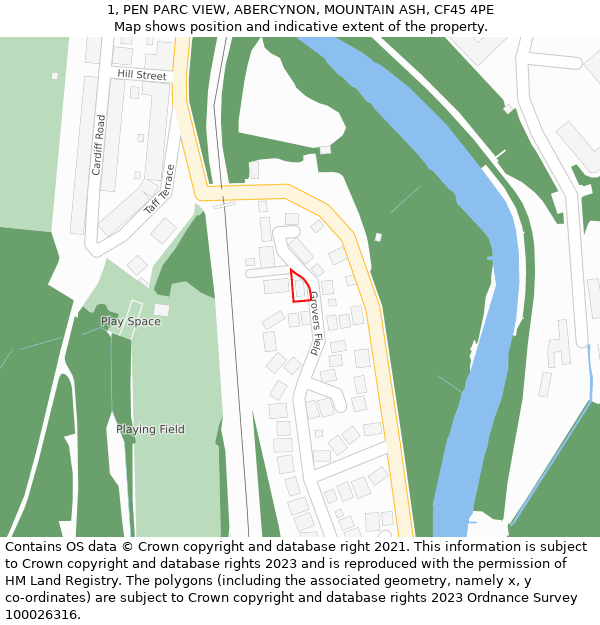 1, PEN PARC VIEW, ABERCYNON, MOUNTAIN ASH, CF45 4PE: Location map and indicative extent of plot