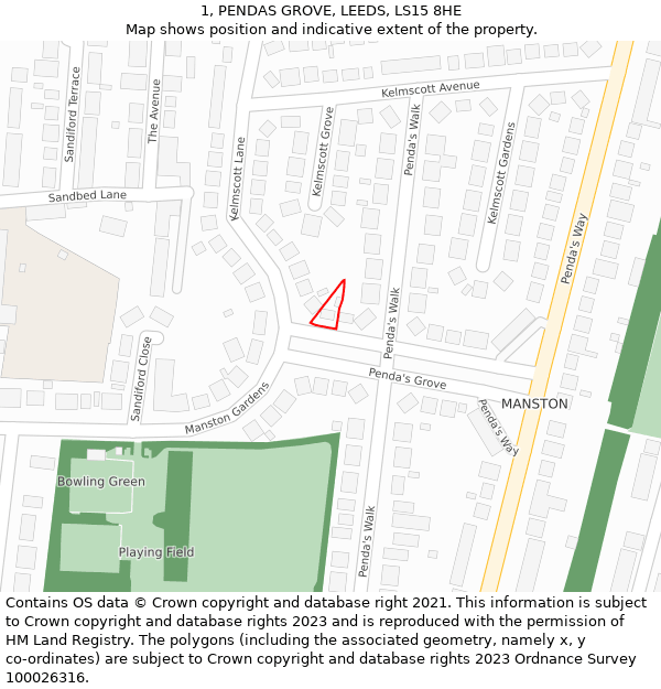 1, PENDAS GROVE, LEEDS, LS15 8HE: Location map and indicative extent of plot