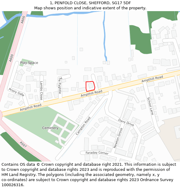 1, PENFOLD CLOSE, SHEFFORD, SG17 5DF: Location map and indicative extent of plot