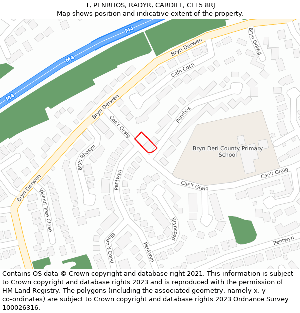 1, PENRHOS, RADYR, CARDIFF, CF15 8RJ: Location map and indicative extent of plot