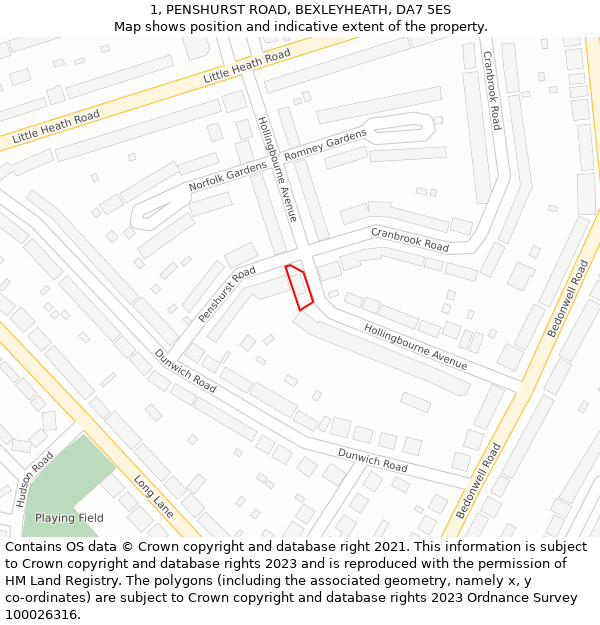 1, PENSHURST ROAD, BEXLEYHEATH, DA7 5ES: Location map and indicative extent of plot