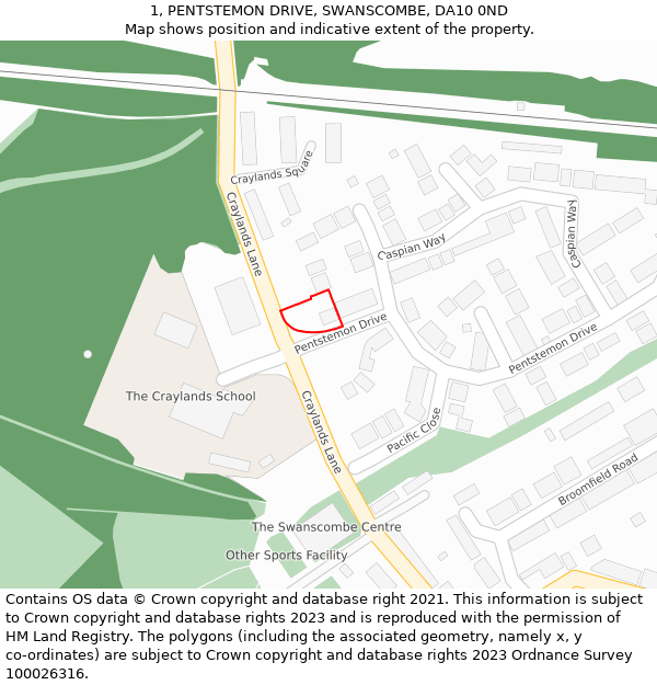 1, PENTSTEMON DRIVE, SWANSCOMBE, DA10 0ND: Location map and indicative extent of plot