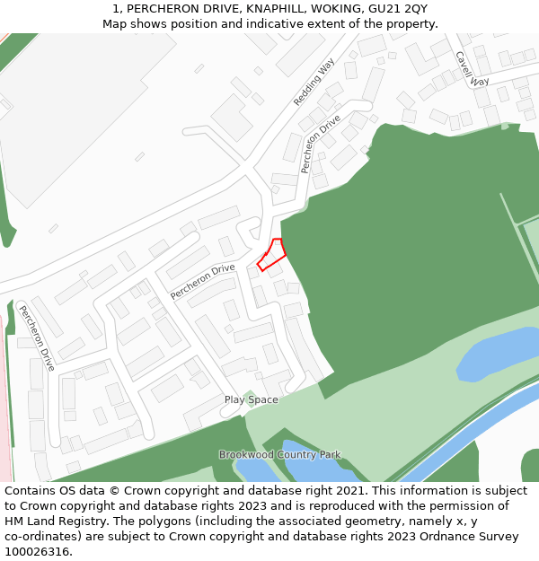 1, PERCHERON DRIVE, KNAPHILL, WOKING, GU21 2QY: Location map and indicative extent of plot