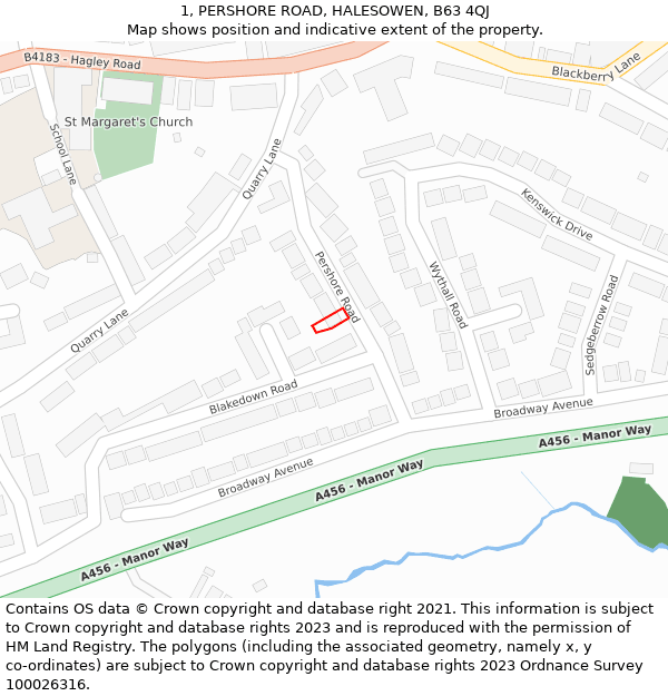 1, PERSHORE ROAD, HALESOWEN, B63 4QJ: Location map and indicative extent of plot