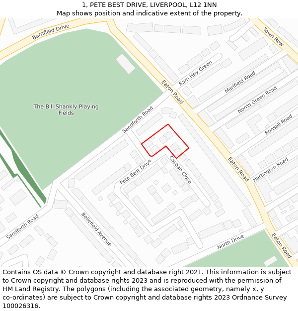 1, PETE BEST DRIVE, LIVERPOOL, L12 1NN: Location map and indicative extent of plot