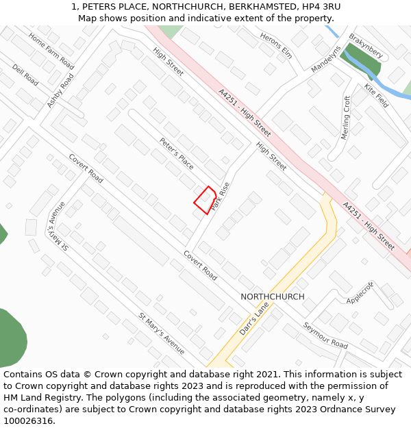 1, PETERS PLACE, NORTHCHURCH, BERKHAMSTED, HP4 3RU: Location map and indicative extent of plot