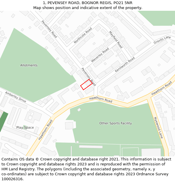 1, PEVENSEY ROAD, BOGNOR REGIS, PO21 5NR: Location map and indicative extent of plot