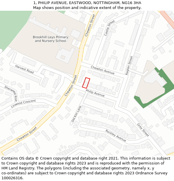 1, PHILIP AVENUE, EASTWOOD, NOTTINGHAM, NG16 3HA: Location map and indicative extent of plot
