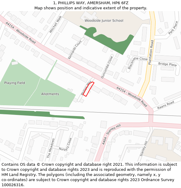 1, PHILLIPS WAY, AMERSHAM, HP6 6FZ: Location map and indicative extent of plot