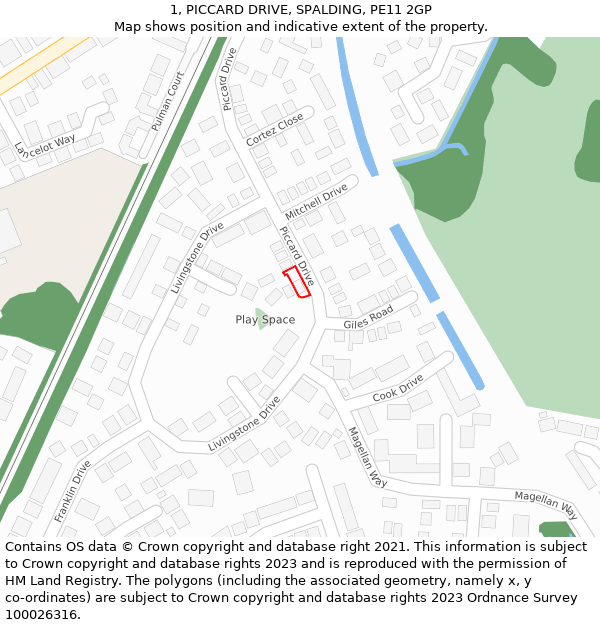 1, PICCARD DRIVE, SPALDING, PE11 2GP: Location map and indicative extent of plot