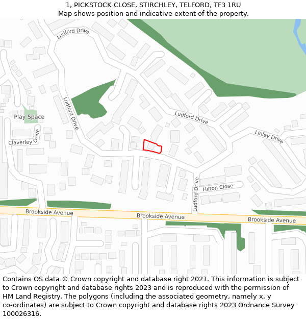 1, PICKSTOCK CLOSE, STIRCHLEY, TELFORD, TF3 1RU: Location map and indicative extent of plot