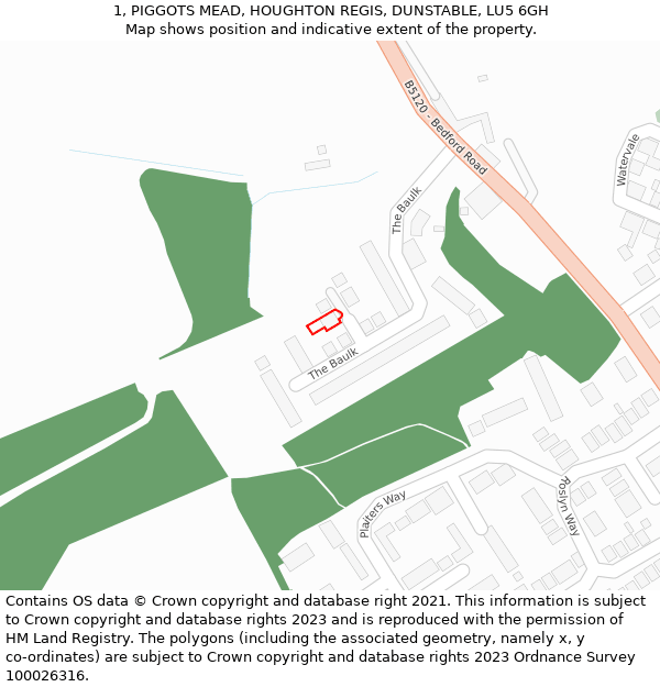 1, PIGGOTS MEAD, HOUGHTON REGIS, DUNSTABLE, LU5 6GH: Location map and indicative extent of plot