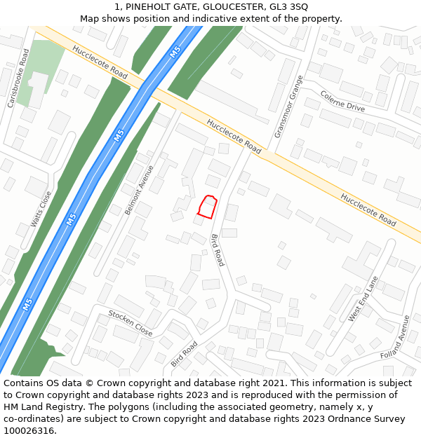 1, PINEHOLT GATE, GLOUCESTER, GL3 3SQ: Location map and indicative extent of plot