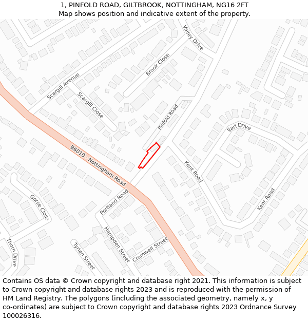 1, PINFOLD ROAD, GILTBROOK, NOTTINGHAM, NG16 2FT: Location map and indicative extent of plot