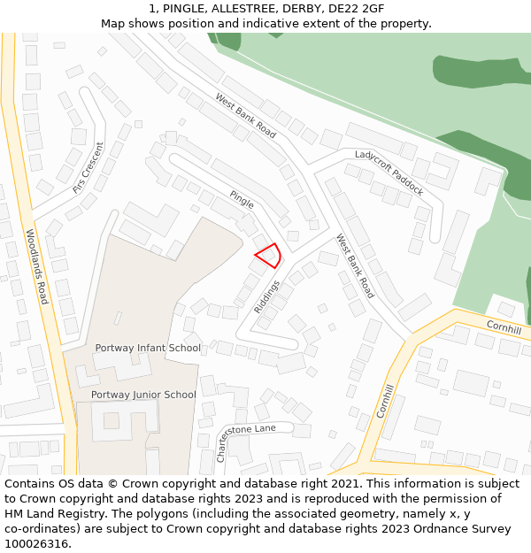 1, PINGLE, ALLESTREE, DERBY, DE22 2GF: Location map and indicative extent of plot