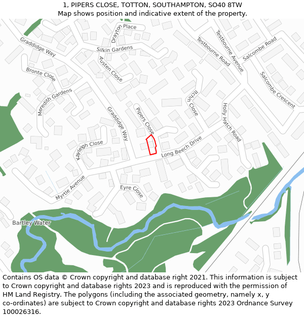 1, PIPERS CLOSE, TOTTON, SOUTHAMPTON, SO40 8TW: Location map and indicative extent of plot