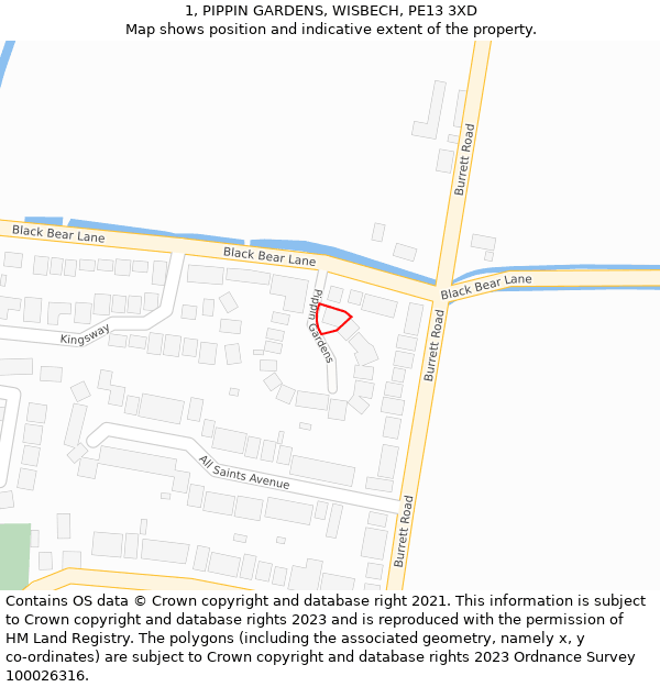 1, PIPPIN GARDENS, WISBECH, PE13 3XD: Location map and indicative extent of plot