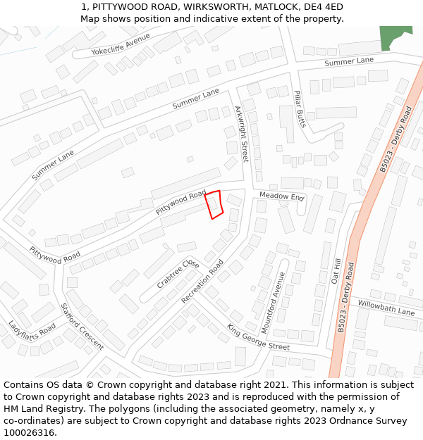 1, PITTYWOOD ROAD, WIRKSWORTH, MATLOCK, DE4 4ED: Location map and indicative extent of plot