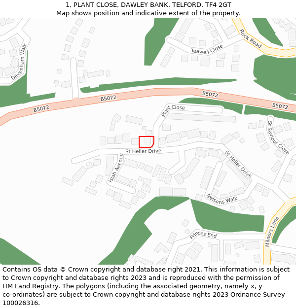 1, PLANT CLOSE, DAWLEY BANK, TELFORD, TF4 2GT: Location map and indicative extent of plot