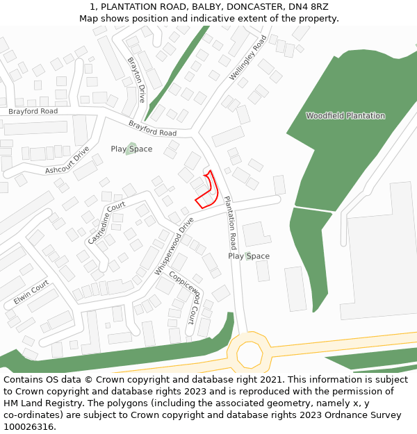 1, PLANTATION ROAD, BALBY, DONCASTER, DN4 8RZ: Location map and indicative extent of plot