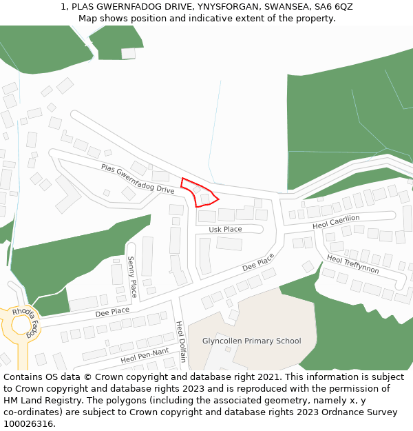 1, PLAS GWERNFADOG DRIVE, YNYSFORGAN, SWANSEA, SA6 6QZ: Location map and indicative extent of plot