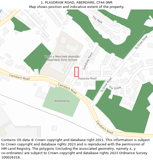 1, PLASDRAW ROAD, ABERDARE, CF44 0NR: Location map and indicative extent of plot