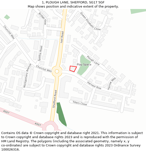 1, PLOUGH LANE, SHEFFORD, SG17 5GF: Location map and indicative extent of plot