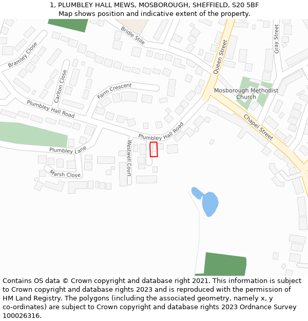 1, PLUMBLEY HALL MEWS, MOSBOROUGH, SHEFFIELD, S20 5BF: Location map and indicative extent of plot