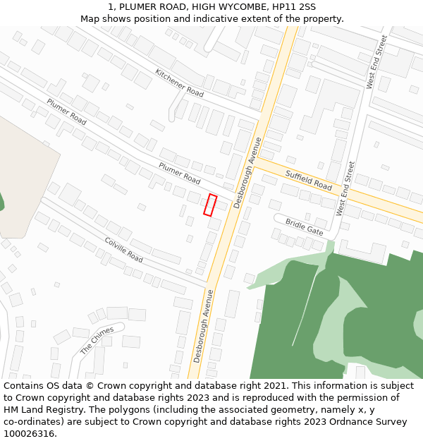 1, PLUMER ROAD, HIGH WYCOMBE, HP11 2SS: Location map and indicative extent of plot