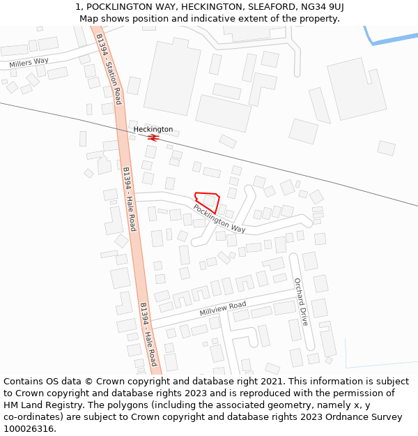 1, POCKLINGTON WAY, HECKINGTON, SLEAFORD, NG34 9UJ: Location map and indicative extent of plot