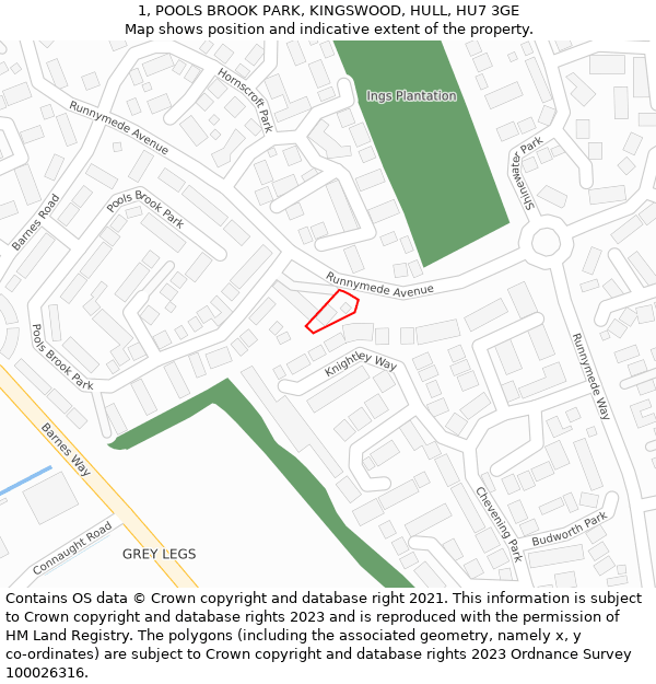 1, POOLS BROOK PARK, KINGSWOOD, HULL, HU7 3GE: Location map and indicative extent of plot