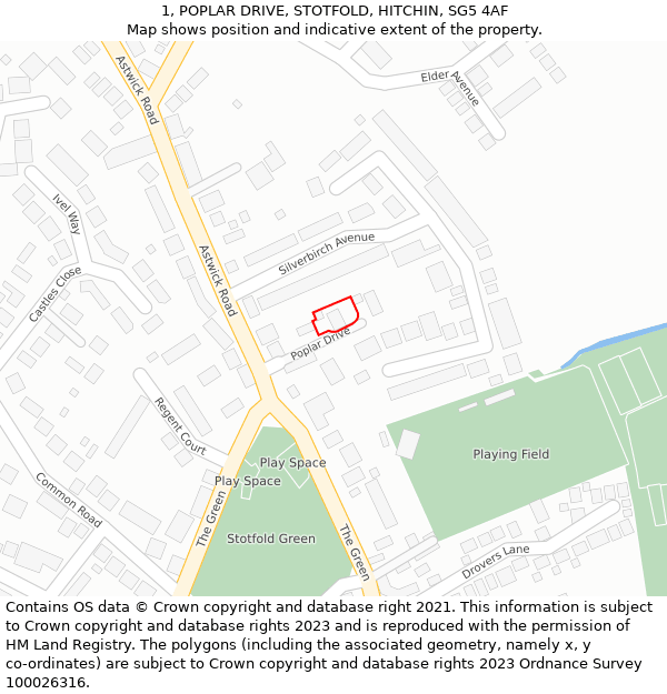 1, POPLAR DRIVE, STOTFOLD, HITCHIN, SG5 4AF: Location map and indicative extent of plot