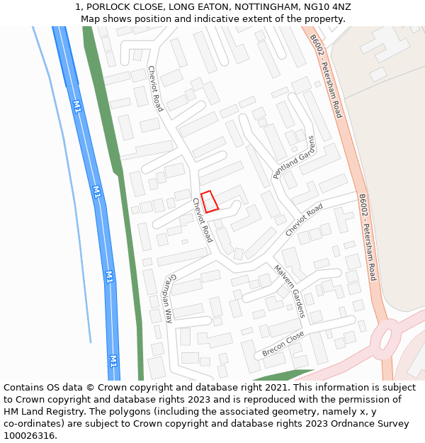 1, PORLOCK CLOSE, LONG EATON, NOTTINGHAM, NG10 4NZ: Location map and indicative extent of plot