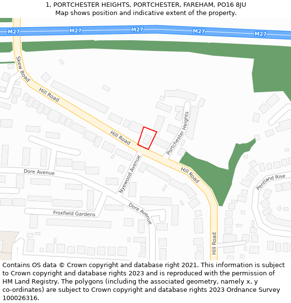 1, PORTCHESTER HEIGHTS, PORTCHESTER, FAREHAM, PO16 8JU: Location map and indicative extent of plot